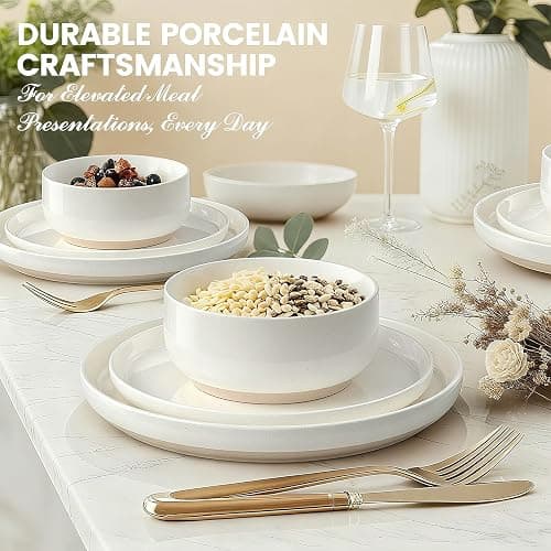Plates and Bowls Sets, Dinnerware Sets for 4, 12 Pieces Scratch Resistant Dishware Dishes Set, Ceramic Kitchen Dinner Set, Porcelain & Microwave and Dishwasher Safe, Cream White thumbnail 7