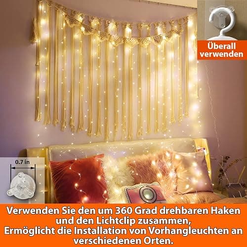 HXWEIYE 300LED Lichtervorhang Warmweiß, 3mx3m Lichterkettenvorhang USB 8 Modi LED Lichterkette mit 12 Haken Fernbedienung Timer verstellbare Helligkeit für Weihnachten Party Innen und außen Deko thumbnail 3