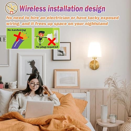 Nekhung Battery Operated Wall Sconces Set of Two, Wireless Battery Wall Light with 10000mAh RGB Dimmable Magnetic Bulb and Remote, Rechargeable Sconce Wall Decor for Bedroom Living Room Hallway thumbnail 3