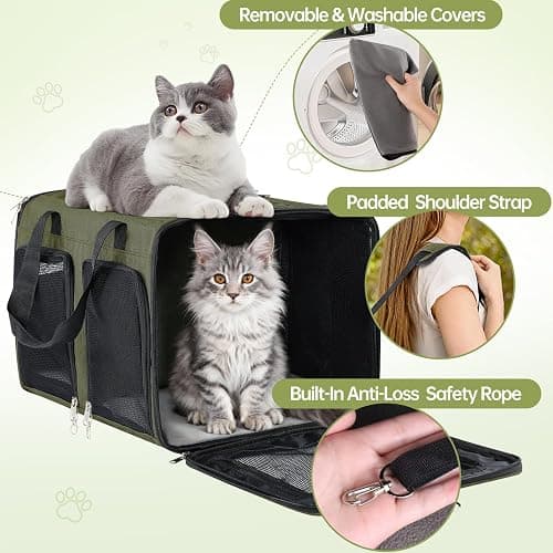 Cat Carrier for 2 Cats Double Pet Carrier Extra Large Green 2026 Upgraded | Dual Cabin with Removable Divider, Collapsible for Multi Cat Travel, Can Hold 20 30 40 lbs for Two Small Kitten, a Medium Dog thumbnail 6