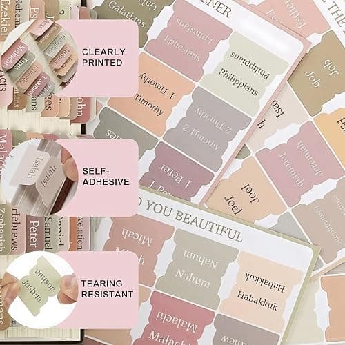 Laminated Bible tabs for Women and Men，75PCS Bible Tags for Study Bible Chapter,Colorful Buble Book Index dividers thumbnail 3