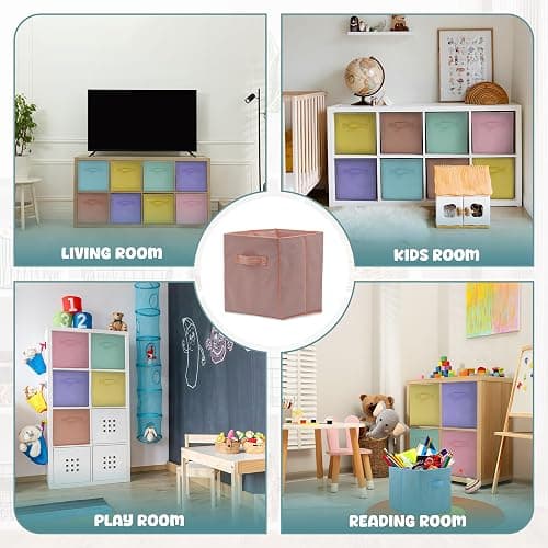 4E's Novelty 6 Pack 11 Inch Pastel Color Storage Foldable Cube Bins, Colorful Storage Baskets For Nursery, Kids Room, Fabric Baskets For Toys, Clothes, Classroom Organization and Storage thumbnail 5