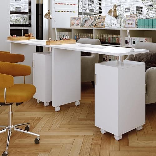 Warmiehomy Manicure Table Mobile Professional Nail Table Beauty Salon Workstation Storage Drawers Nail Desk with Extra Free Armrest, White,120 * 45 * 78 cm thumbnail 9