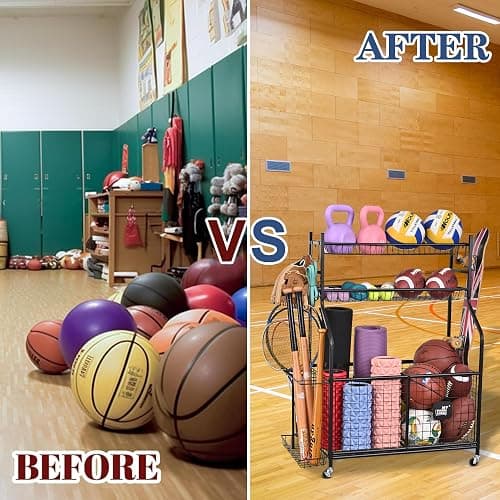 Mythinglogic Sports Equipment Garage Organizer,Garage Ball Storage for Sports Gear and Toys, Rolling Ball Cart with Wheels for Indoor/Outdoor Use thumbnail 6
