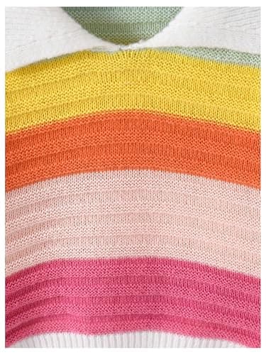SweatyRocks Girl's Colorful Striped Sweater Collared Colorblock Long Sleeve Loose Pullover Top thumbnail 5