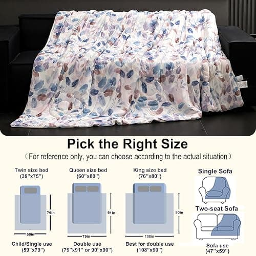 LLanCL Floral Print Cooling Blankets for Hot Sleepers - Cool Like Ice Cream Blanket for Summer, Lightweight Double-Sided Cooling Comforter Quilt (Throw Size 47" x 59" Blue) thumbnail 6