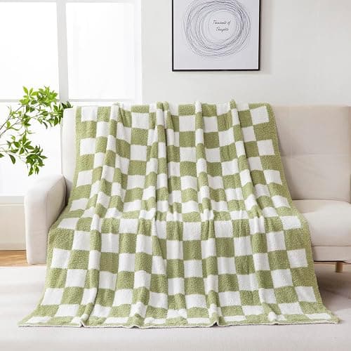 YIRUIO Checkered Knit Throw Blanket 50x60 | Ultra Soft Microfiber, Reversible, Fluffy Fuzzy Cozy, For Bed, Sofa Couch Home Decor thumbnail 4