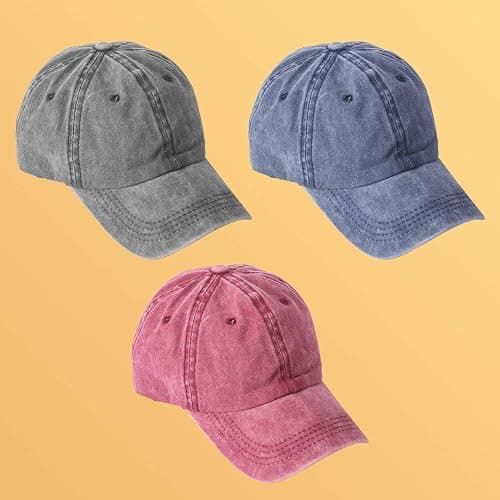 MEINICY 3 Packs Washed-Cotton Plain Baseball Cap, Adjustable Dad Hat thumbnail 7