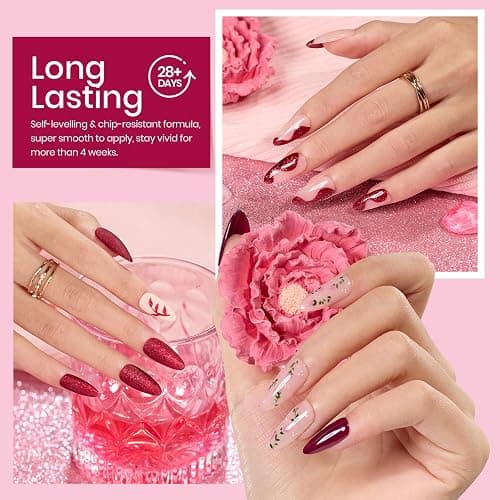 beetles Burgundy Gel Polish Set - Berry Merlot 6 Colors Plum Gel Polish, Cherry Mocha Red Glitter Fall Winter Dark Purple Wine Nails Color, U V LED Soak Off Home DIY Manicure Nail Salon thumbnail 3