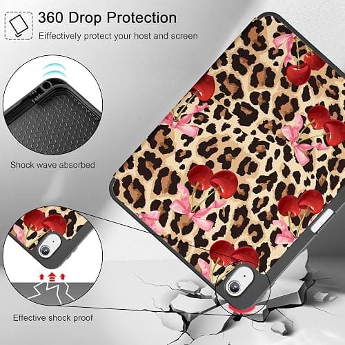 May Chen for iPad (A16) 11th Generation Case 11 Inch 2025, iPad 10th Gen Case 2022 10.9 inch, Trifold Stand with Auto Wake/Sleep Soft TPU Protective Stand Back Cover, Cherry & Cheetah thumbnail 7