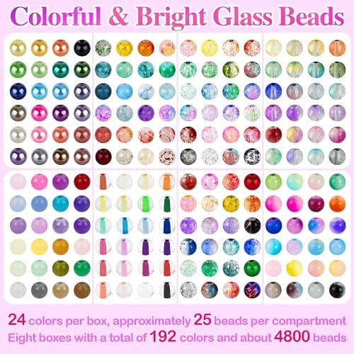 XSEINO 192 Colors 4800pcs 8mm Dream Candy Colorful Series Glass Beads Bracelet Making Kit,8 Box Different Unique Styles Crystal Bead for Making and DIY Crafts thumbnail 2