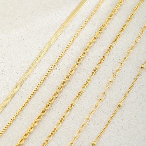 VIROMY Gold Armbänder für Frauen 14K Gold Plattiert Stapelbar Armbänder Trendy Fischgrätenmuster Box Twisted Rope Cuban Chain Geschichteten Schmuck für Frauen thumbnail 6