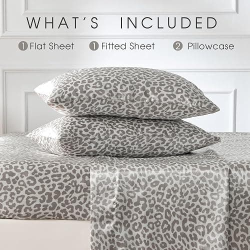 FreshCulture Satin Sheets Full Size - 4 Piece Luxury Soft Silky Full Size Bed Sheets, Similar to Silk Bed Sheet Set with 1 Deep Pocket Fitted Sheet, 1 Flat Sheet & 2 Pillowcases (Leopard) thumbnail 3