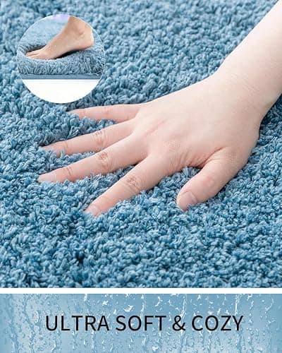 Ruggnovea Bathroom Rugs Non Slip Washable, Ultra Soft Thick Shaggy Absorbent Bath Mats, High Density Foam Latex Non Slip Backing Bath Rugs, Microfiber Bath Mats for Bathroom Floor&Sink,24x17,Blue thumbnail 5