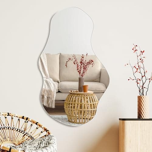 PERFNIQUE Irregular Wall Mirror Asymmetrical Mirror, 35''x21'' Decorative Modern Mirrors for Bathroom Bedroom Living Room Entryway, Cloud Frameless Mirror, Wall Mounted (35''x21'', Cloud) thumbnail 9