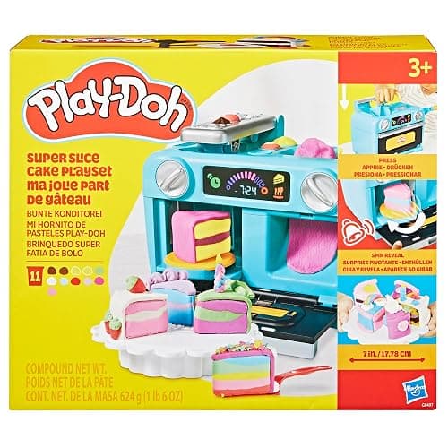 Play-Doh Super Slice Cake Playset, Toy Oven with Play Kitchen Accessories & 11 Modeling Compound Cans, Kids Arts & Crafts, Ages 3+ thumbnail 12
