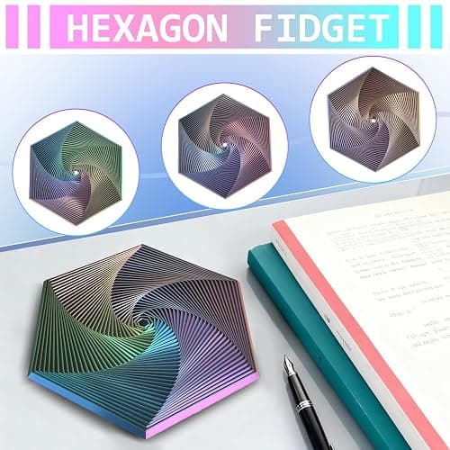 Fractal Fidget Hexagon - Suitable for Relieving Stress, Anxiety, and Tension | Autism, ADHD | Desk Adult Fidgeting Stress Relief Gift (Green Purple Copper 35 Rings) thumbnail 4