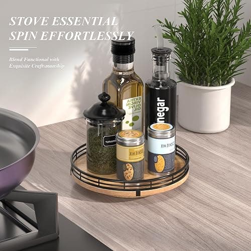 9" Oak Wood Lazy Susan Turntable Organizer for Cabinet, Round Wooden Farmhouse Lazy Susan Organization and Storage for Dining Table, Pantry, Kitchen, Countertop, Cupboard,Home Decor thumbnail 3