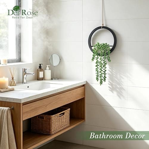 Der Rose 2 Pack Fake Plants Hanging Artificial Succulents Plants in Black Pots for Living Room Bathroom Accessories Boho Farmhouse Wall Decor thumbnail 4