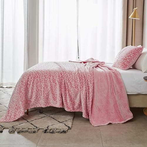 FY FIBER HOUSE Pink Throw Blanket Leopard Print Blanket Flannel Fleece Cheetah Print Cute Plush Throw for Couch, 50"X60" thumbnail 7