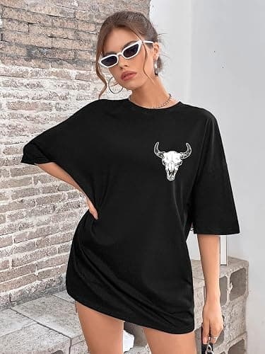 Oversized Country Music Shirts for Women Cow Skull Shirt Western Cowgirl Tee Vintage Concert Outfit Music Lover Tops thumbnail 2