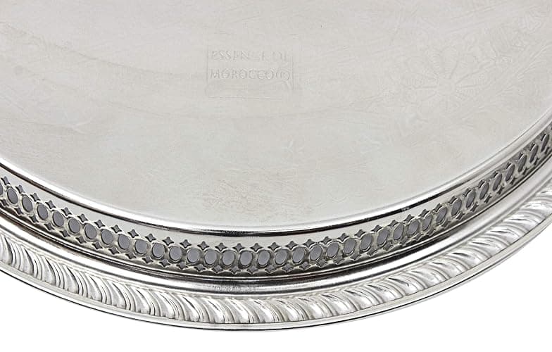 Moroccan Teapot Set Engraved Large: Silver Tea Pot with Integrated Filter and Teapot Holder, 6 Multicoloured Tea Glasses and Silver Tray, Handmade in Morocco, Serving Mint Tea Gift Set thumbnail 8