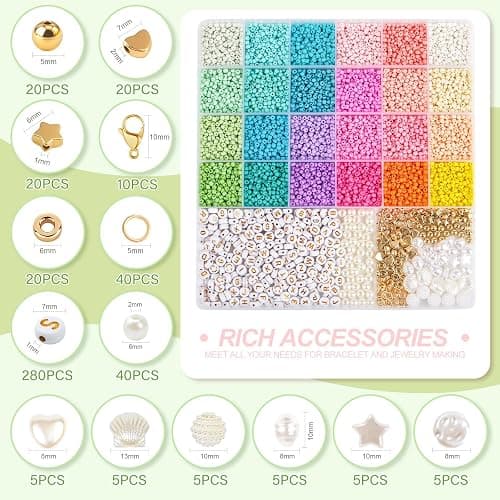 TEXGIZRLY 3mm Seed Beads for Bracelet Jewelry Making Bracelet Making Kit | 24 Colors Beads | Friendship bracelets kit with letter beads| Gift for adults girls DIY thumbnail 3