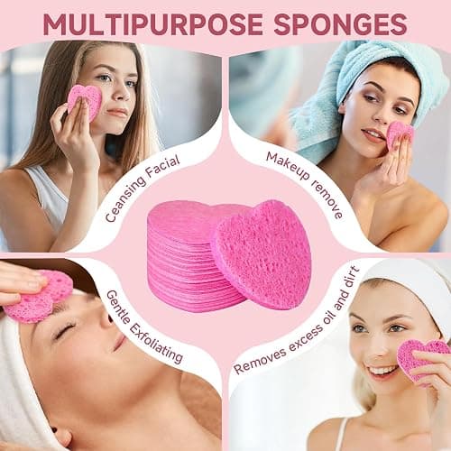 100 Count Compressed Facial Sponges 100% Natural Cellulose Eco-Friendly Makeup Sponges for Gentle Cleansing, Exfoliating & Stubborn Makeup Removal Travel for Women (pink) thumbnail 4