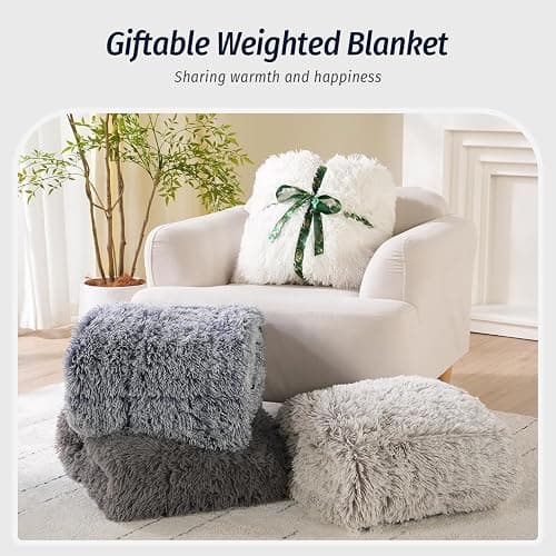 Wemore Shaggy Long Fur Faux Fur Weighted Blanket, Cozy and Plush Sherpa Long Hair Blanket for Adult 15lbs, Fluffy Fuzzy Sherpa Reverse Heavy Blanket for Bed, Couch, Backprint Navy Blue, 48 x 72 Inches thumbnail 6