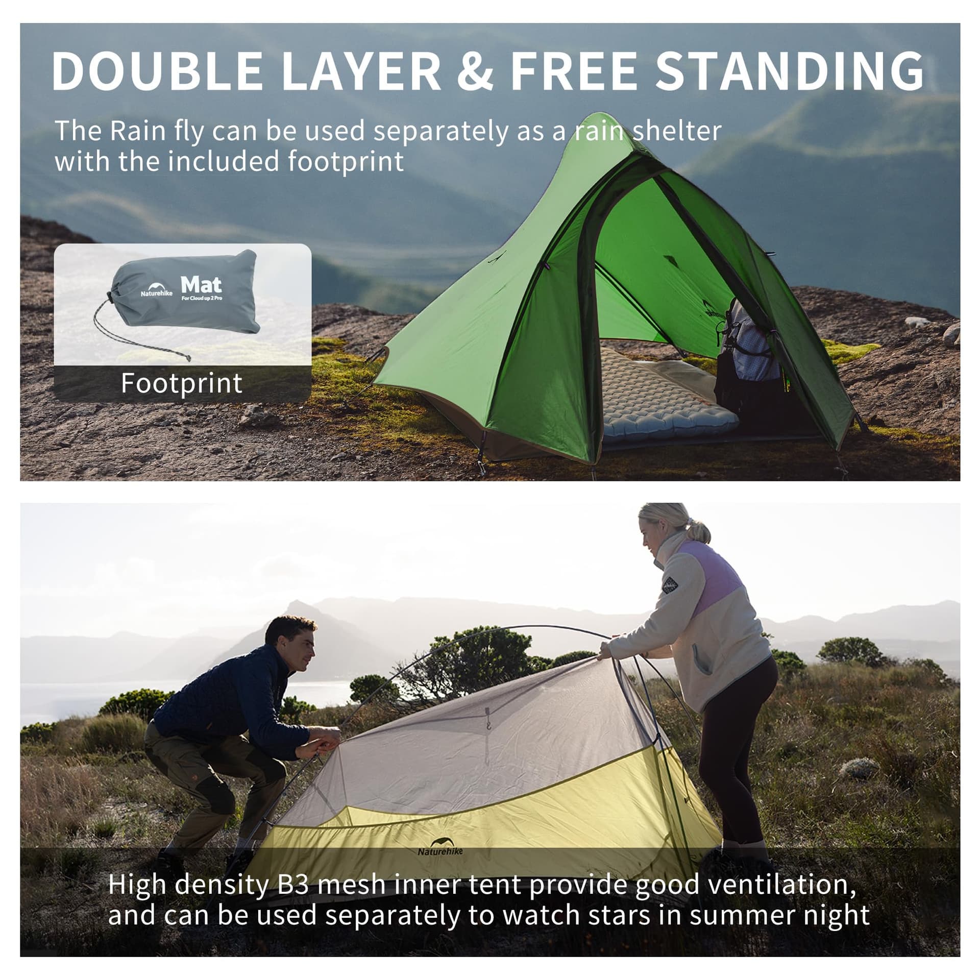 Naturehike Cloud-Up 2 Person Backpacking Camping Tent Lightweight Outdoor Tents for 2 Person Camping thumbnail 4