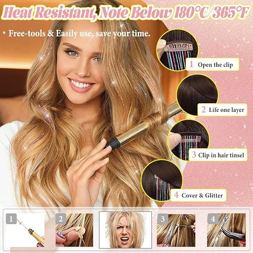 Hair Tinsel Clip in Dreamy Colorful Fairy Hair Tinsel Kit, 12 Pcs 24 Inch Glitter Clip in Hair Extensions for Girls Women Kids Christmas New Year Festival Party (Dreamy Colorful) thumbnail 4