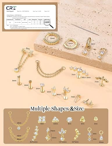ORAZIO 16G/18G/20G Threadless Flat Back Earrings 316L Surgical Steel Cartilage Earring Stacks Flatback Push in Nose Rings Studs Hypoallergenic Tragus Helix Conch Labret Medusa Piercing Jewelry thumbnail 5