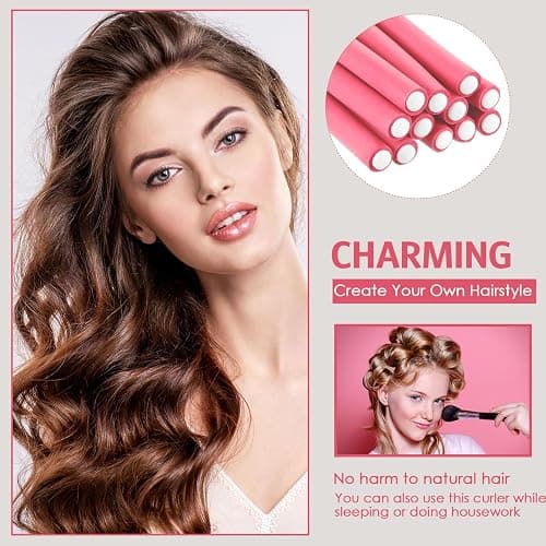 Syhood 30 Pieces Flexible Curling Rods Twist Hair Rollers Soft Foam Rods No Heat and 1 Pcs Steel Rat Tail Comb for Women Long and Short Hair(7 x 0.3 Inch,Pink) thumbnail 6