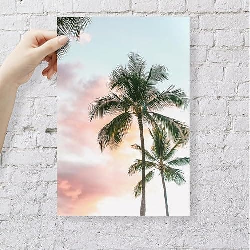 Modern Summer Beach Wall Decor Trendy Pink Blue Aesthetic Pastel Palm Tree Sunset Poster Canvas Print Nature Serene Tropical Sky Wall Art for Living Room Bedroom Office 12x16inch Unframed thumbnail 2