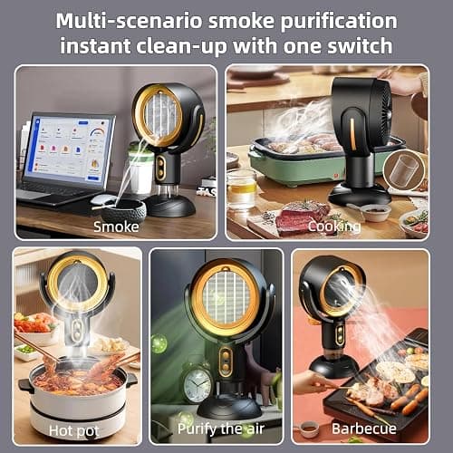 Desktop Smoke Purifier Fan, Portable USB Rechargeable Adjustable Angle Smoke Trap, Mini Air Purifier with Removable Washable Filter for Indoor Smoking, Cooking, RV, Office & Kitchen Use thumbnail 6