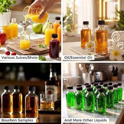 AOZITA 12 Pack, 2 oz Small Clear Glass Bottles w/Lid & 3 Funnels - 60ml Boston Shot Bottles for Health, Immunity, Potion, Wellness, Sample, Ginger, Juice - Mini Personal Care & Beauty Travel Bottle thumbnail 4