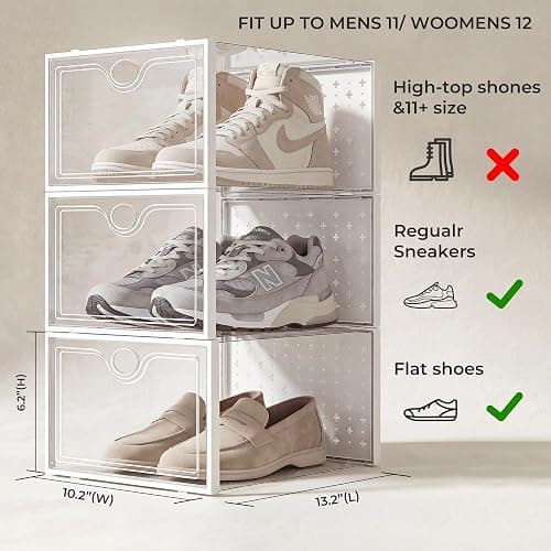 Pinkpum 15 Pack X-Large Shoe Storage Boxes Fit US Size 11, Shoe Organizer for Closet Clear Plastic Stackable Shoe Dispaly Case Holder Bins, Sneaker Storage for Sneakerheads White for Home and Family thumbnail 3