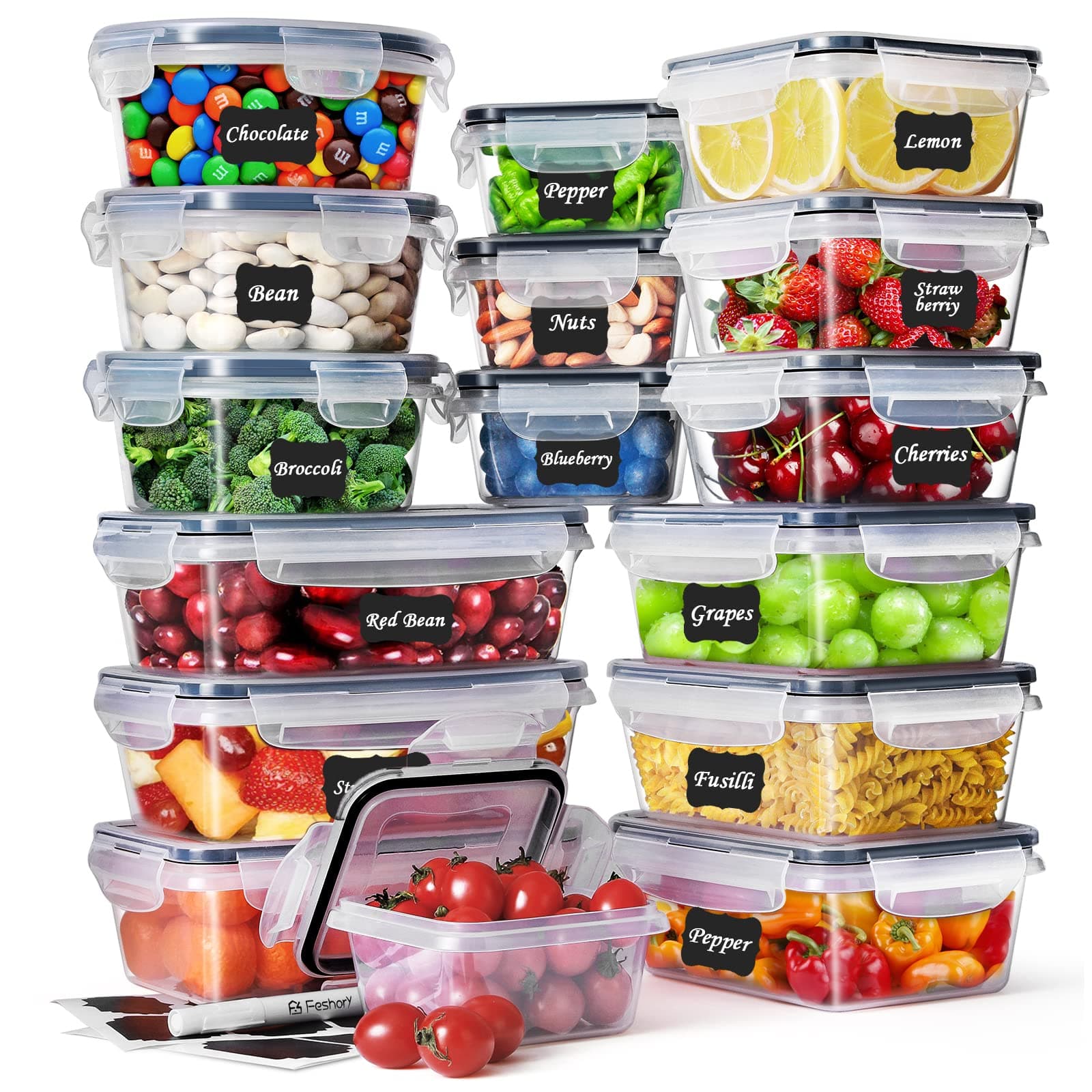 Feshory 22 Pack Airtight Food Storage Container Set, Fridge Organiser Ideal for Kitchen Organisation - Meal Prep Containers & Lunch Box with Leak Proof Lids - Image 1