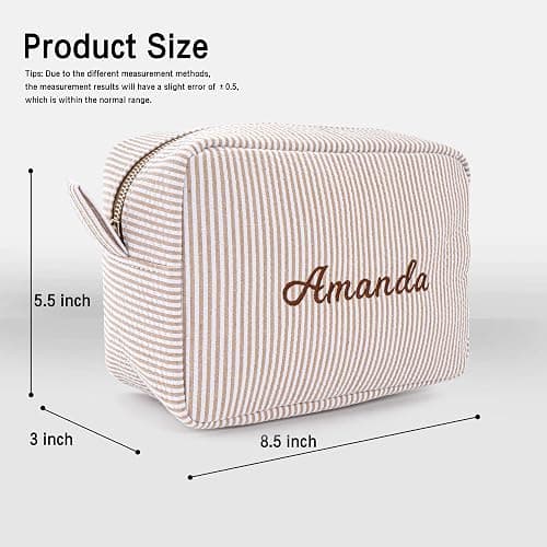 MT WORLD Cosmetic Bag Personalized Makeup Bag for Women Girls Seersucker Preppy Bridesmaid Makeup Bag Cute Aesthetic Toiletry Bag Girls Handbags Purses (Brown) thumbnail 5