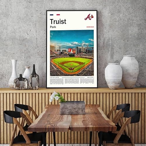 TruistPark Stadium Poster (L17 xW11 Wrapped Canvas) Atlanta Bay Ballpark Wall Art Print, Braves Retro Retro Sports Poster, Gift for Baseball Fans Supporters thumbnail 5