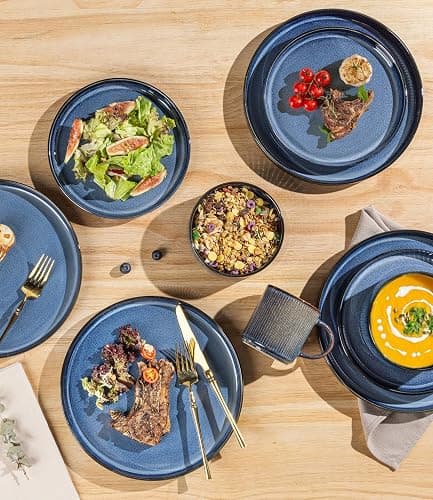 TheTerra Ceramic Dinnerware Sets for 8, 24 Pieces Porcelain Lightweight Speckled Plates and Bowls Sets, Scratch Resistant Dish Set, Oven & Microwave & Dishwasher Safe, Starry Blue thumbnail 4