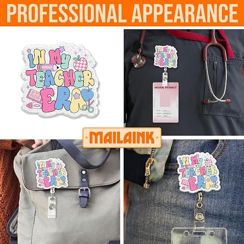 in My Teacher Era Retractable Badge Reel with Alligator Clip 1.8 Inches Teacher Life Teaching Appreciation Back to School Acrylic Material ID Name Badge Holder Reels Accessories for Teachers Educator thumbnail 3