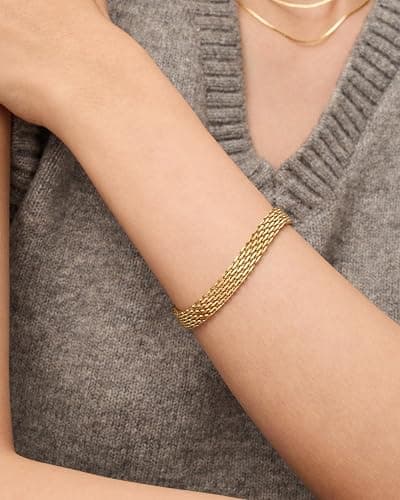 PAVOI 14K Gold Plated Chunky Chain Adjustable Bracelet for Women | Stainless Steel Lightweight Trendy Chain Bracelet thumbnail 3