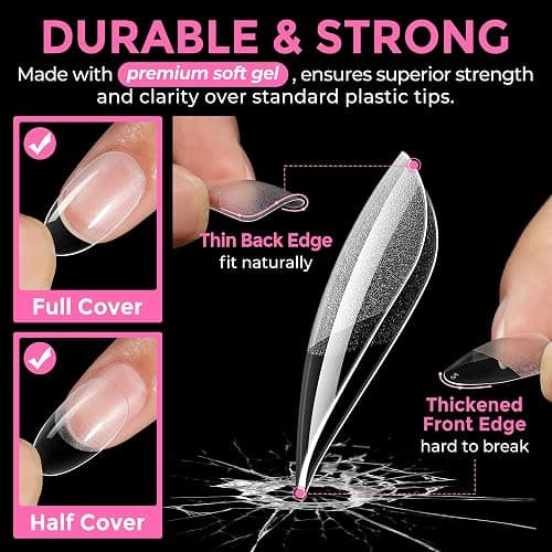 UNA GELLA Medium Oval Fake Nails Pre-Shape 216pcs Round Gel Nail Tips Press on Nails for Full Cover Acrylic Round Oval Full Nails False Nails 12 Sizes False Soft Gel Tips thumbnail 5