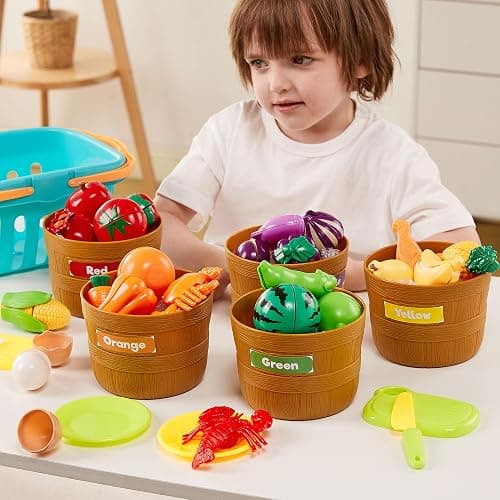 JOYIN Educational Toys Play Food Set for Toddlers, Cutting Food for Preschool Activities, Play Kitchen Accessories, Learning Toys, Color Sorting Set for Boys & Girls, Gifts for Christmas thumbnail 7