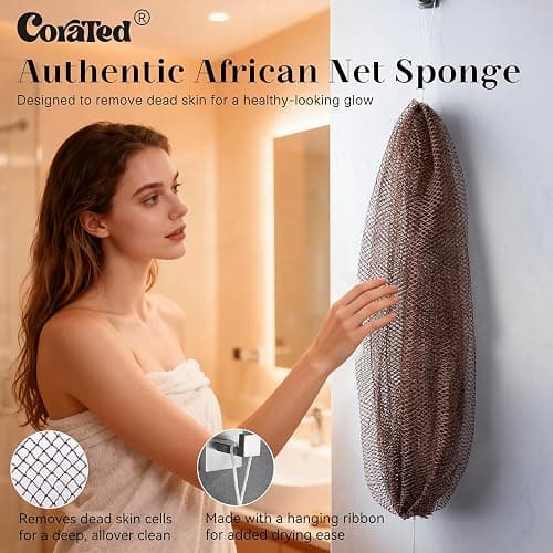 CORATED African Net Sponge Authentic, Shower Loofah Exfoliating Bath Sponge, Body Scrubber for Women and Men Daily Use Body Care, Travel Portable Bath Accessories Gifts for Women thumbnail 2