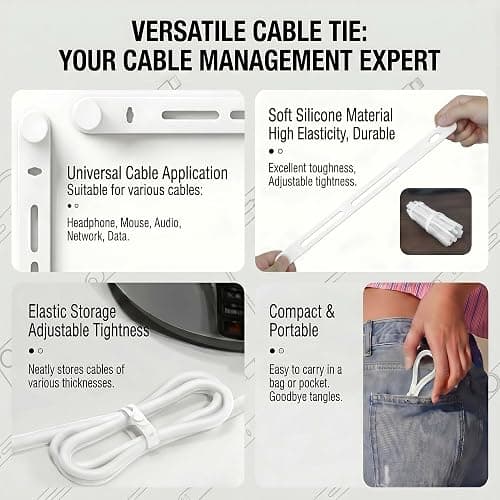 CUULANIX 6 Stück Magnetische 360° Drehbar Kabelhalter Selbstklebend, Wird mit zwei kabelorganizer, Einhand Kabelclips Universal Kabel Organizer für USB Ladekabel HDMI Audiokabel bis 7,5mm(Weiß) thumbnail 7
