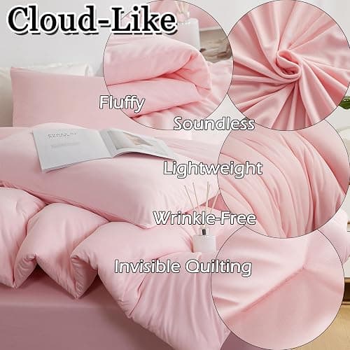 MorroMorn Pink Comforter Set Twin, 4 PCS Bed in a Bag for All Season, Pink Bed Set Cloud Comforters, Fitted Sheets, Pillowcases, Soft for Girls Kids Teen Preppy Dorm (Twin/Twin XL) thumbnail 4