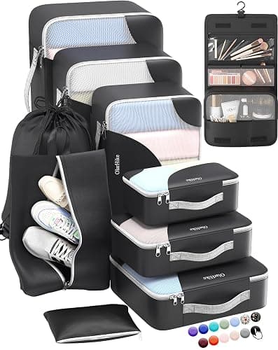 ALL INCLUDED 10 Set Durable Packing Cubes for Suitcases,OlarHike Essentials for Travel,UPGRADED Anti-Tear Stitching, NEW Improved Luggage Packing Organizers for Travel Accessories (Black) - Image 1