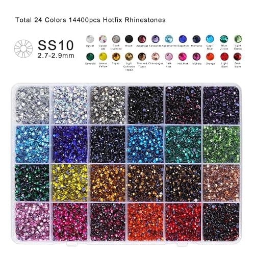 Hotfix Rhinestones Mixed 24 Colors, SS10 Rhinestones for Crafts Clothes, Hotfix Crystals with 1 Tweezers, 1 Wax Pencil and 1 Scoop thumbnail 5